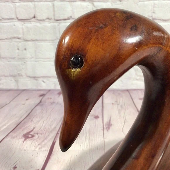Vintage Hand Carved Wood Swan with Glass Marble Eyes - Picture 9 of 12